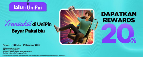 Top Up Game di UniPin pakai blu dan dapatkan Rewards 20%